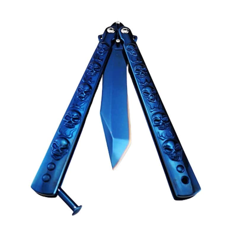 Butterfly Messer Balisong Unho Blauer Totenkopf